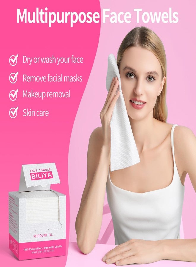 BILIYA Disposable Face Towels, Plant-Based Biodegradable Viscose, Lint-Free Dual Texture, Ultra Soft, For Sensitive Skin, 50 Count - Image 2